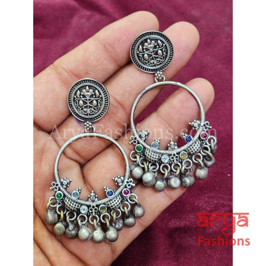 Silver Oxidised Ruby Jhumki Style Earrings
